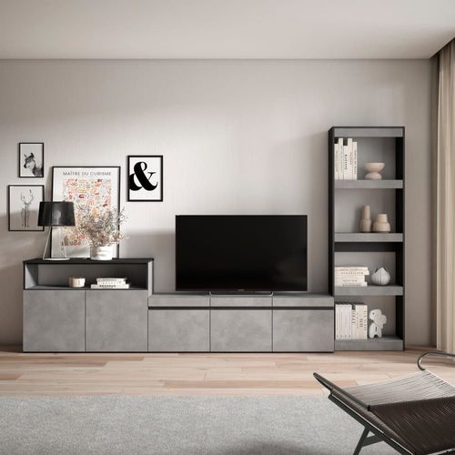 Ensemble Meuble Tv Effet Bois Ciment 310x35x186cm