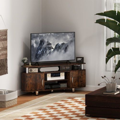 Meuble Tv Grand Plateau Placards À Portes Compartiment Ouvert Marron