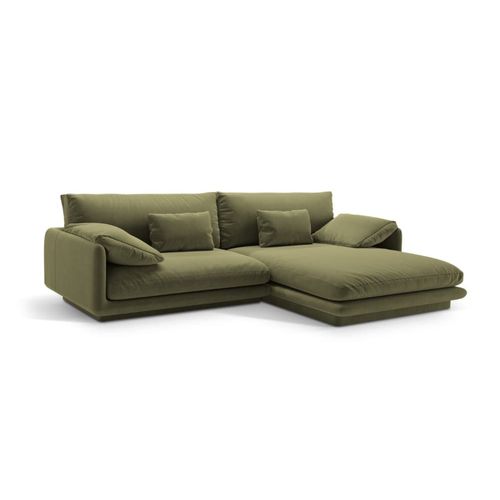 Canapé D'angle Droit 4 Places En Velours Vert Clair