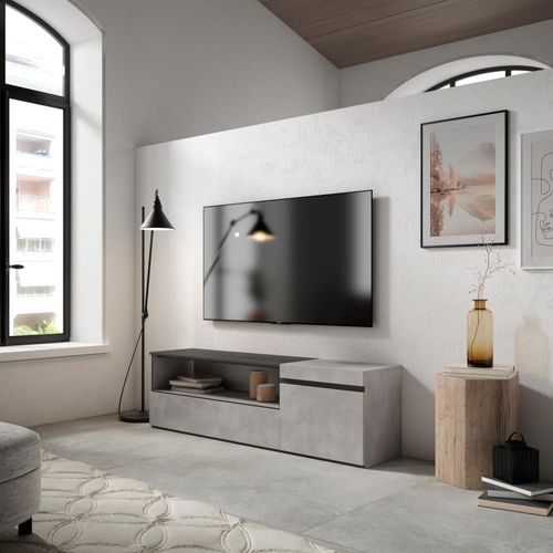 Meuble Tv Effet Bois Ciment 150x35x45cm