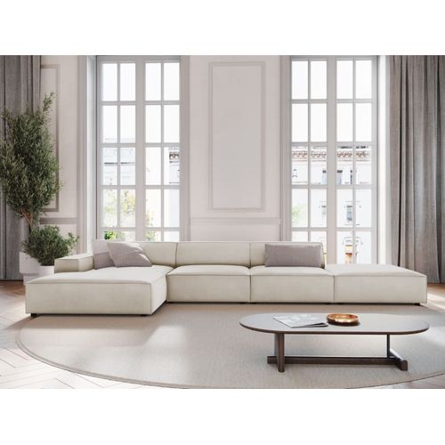 Canapé D'angle Gauche 5 Places En Velours Beige Foncé