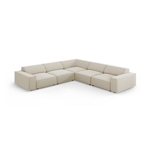 Canapé D'angle Symétrique 6 Places En Velours Beige Foncé