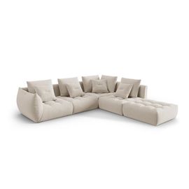 Canapé D'angle Droit Modulaire 4 Places En Velours Écru