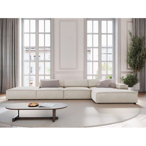 Canapé D'angle Droit 5 Places En Velours Beige Foncé