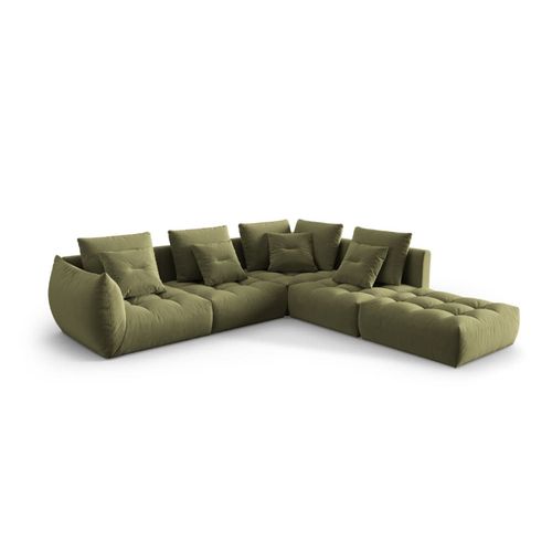 Canapé D'angle Droit Modulaire 4 Places En Velours Vert Clair
