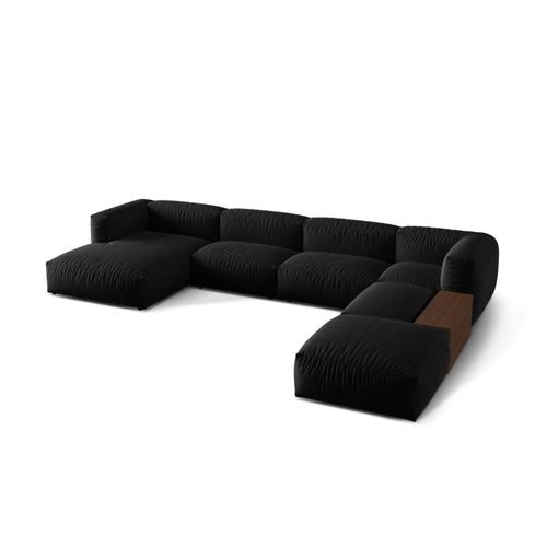 Canapé D'angle Panoramique Modulable 5 Places Tissu Structurel Noir