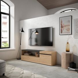 Meuble Tv Effet Bois Chêne Et Noir 150x35x45cm