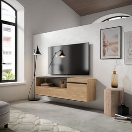 Meuble Tv Effet Bois Chêne 150x35x45cm Suspendu