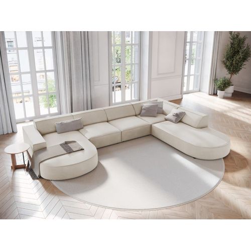 Canapé D'angle Droit Panoramique 7 Places En Velours Beige Foncé