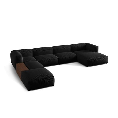 Canapé D'angle Panoramique Modulable 5 Places Tissu Structurel Noir