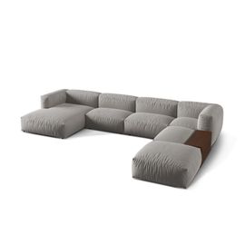 Canapé D'angle Forme-U Modulable 5 Places Tissu Structurel Gris Clair