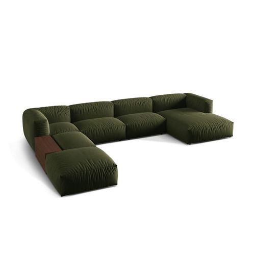 Canapé D'angle Panoramique Modulable 5 Places Tissu Structurel Vert