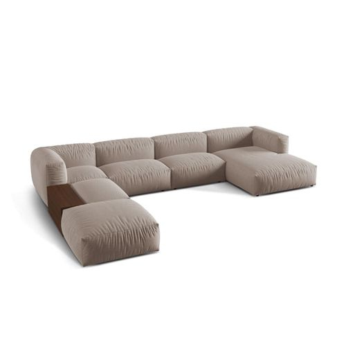 Canapé D'angle Panoramique 5 Places Tissu Structurel Beige Foncé