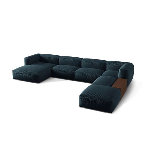 Canapé D'angle Forme-U Modulable 5 Places Tissu Structurel Blue Jeans