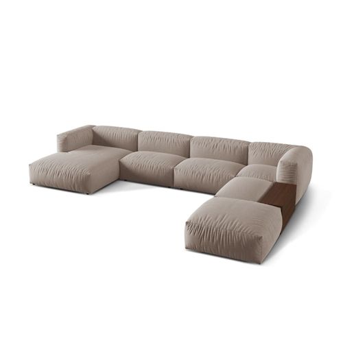 Canapé D'angle Forme-U Modulable 5 Places Tissu Structurel Beige Foncé
