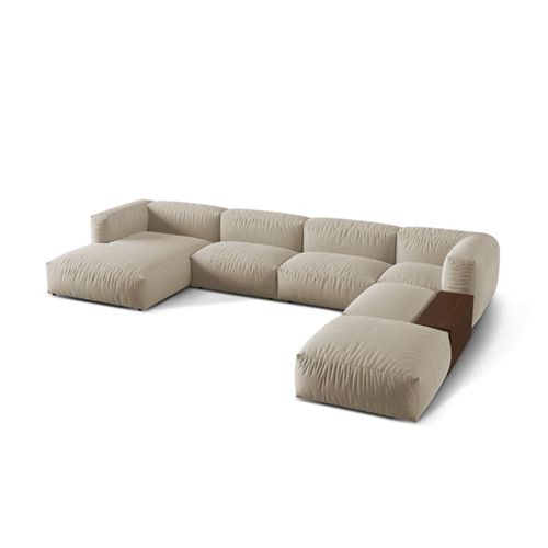 Canapé D'angle Forme-U Modulable 5 Places Tissu Structurel Beige Clair