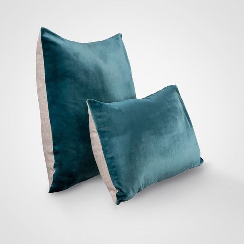 Housse De Coussin Bi-Matière Velours Et Lin 33x57cm Lagon