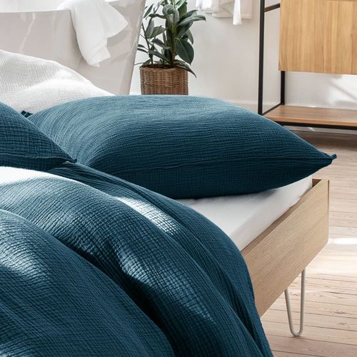 Housse De Couette En Gaze De Coton 140x200cm Bleu Paon