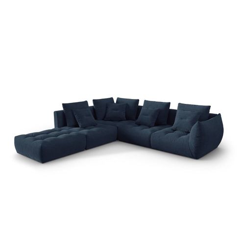 Canapé D'angle Gauche Modulaire 4 Places Tissu Structurel Bleu Foncé