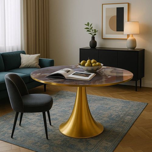 Table À Manger 4 Personnes Ronde En Grès Effet Agate D120