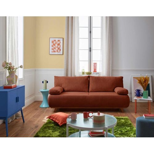 Canapé Droit Convertible 3 Places En Velours Texturé Terracotta