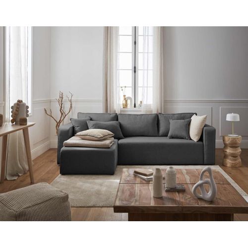 Canapé D'angle Réversible Convertible 4 Places En Tissu Gris Foncé