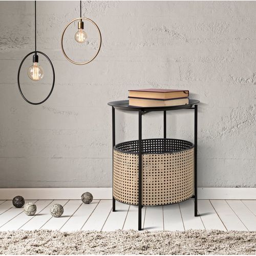 Petite Table En Métal Noir Et Beige Ø 40x50 Cm