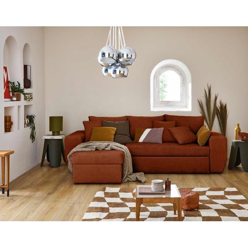 Canapé D'angle Réversible Convertible 4 Places En Velours Terracotta