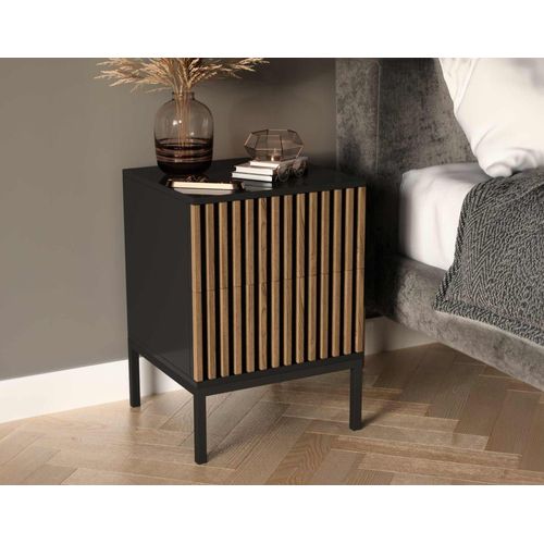 Table De Chevet Contemporain 2 Tiroirs 40 Cm Bois / Noir