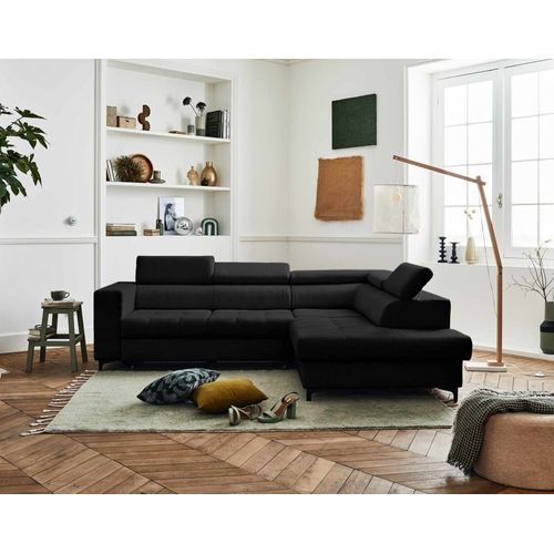 Canapé D'angle Droit Convertible 5 Places En Tissu Noir