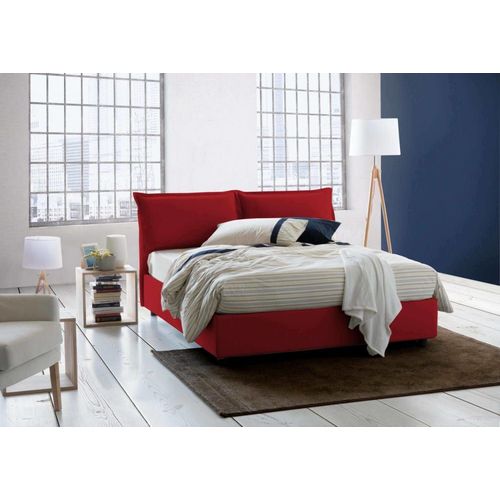 Lit Double En Tissu Rouge 160x190 Cm