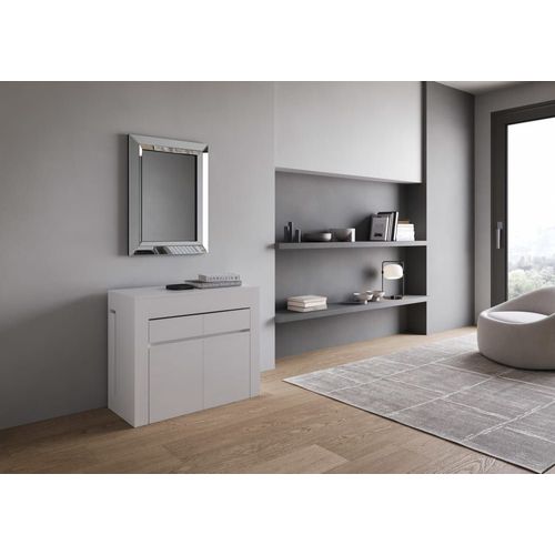 Console Extensible 90x42/302 Cm Effet Bois Frêne Blanc Avec Bancs