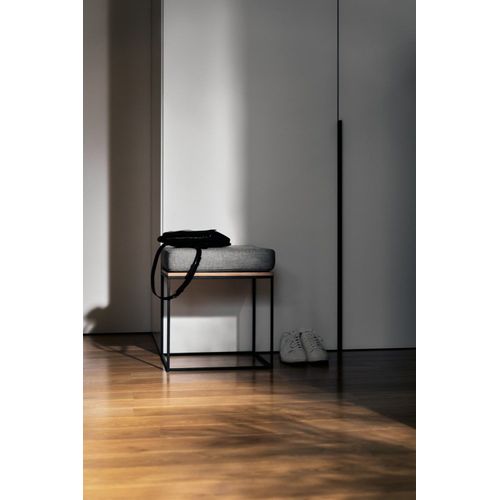 Tabouret En Placage De Chêne Et Acier Avec Coussin, Marron Et Noir