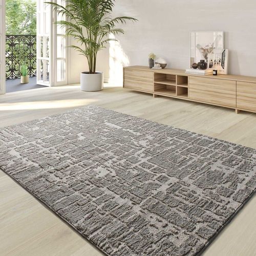Tapis Shaggy De Style Scandinave Avec Relief Gris Clair, 120x170 Cm