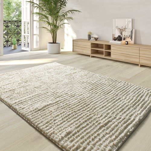 Tapis Shaggy De Style Scandinave Avec Relief En Crème, 120x170 Cm