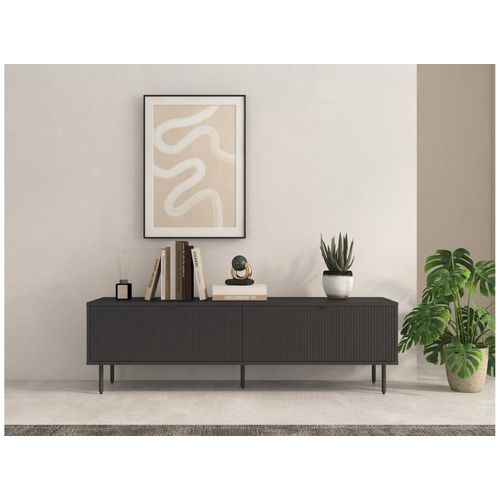 Meuble Tv Avec 2 Portes À  Lattes Noir - 150x40 Cm