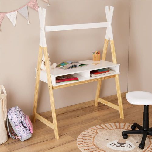 Bureau Enfant Montessori En Bois Massif, Naturel/Blanc