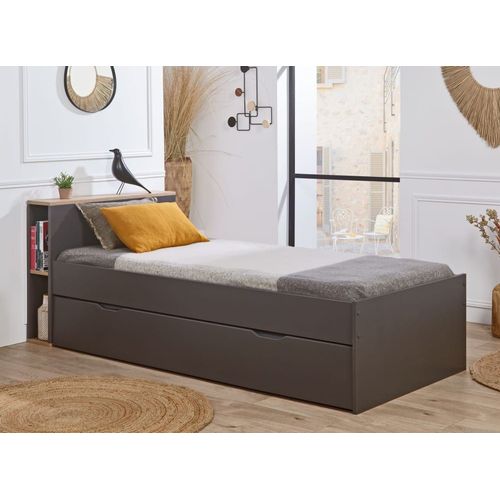 Lit Gigogne Avec Rangement 90x200 Ardoise Et Chêne