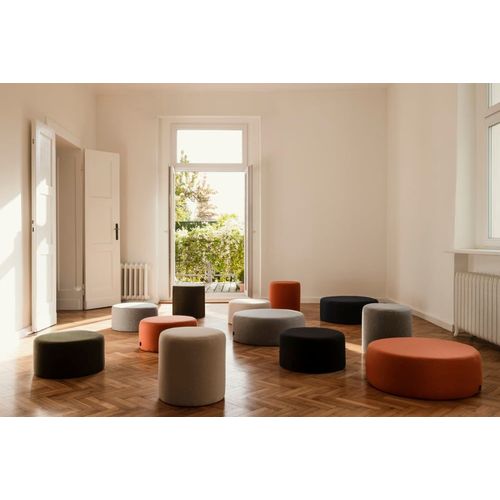 Tabouret Rond En Laine, Large, Gris