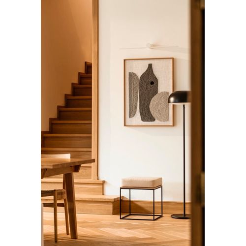 Tabouret En Placage De Chêne Et Acier Avec Coussin, Noir Et Beige