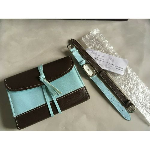 Ensemble Très Élégant Et Raffiné Ciel Et Marron : Montre + Agenda/Carnet Adresse Assorti