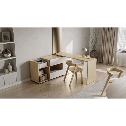 Bureau 2 Tiroirs Effet Bois Blanc Et Chêne Naturel
