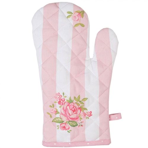 Gant De Cuisine 100% Coton Blanc Motif Fleuri Roses 18x30cm