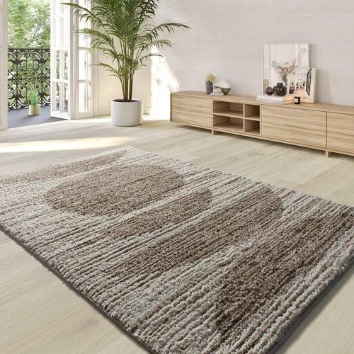 Tapis Shaggy De Style Scandinave Avec Relief Beige, 120x170 Cm