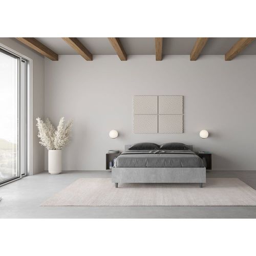 Lit Coffre 140x190 Effet Bois Gris Béton