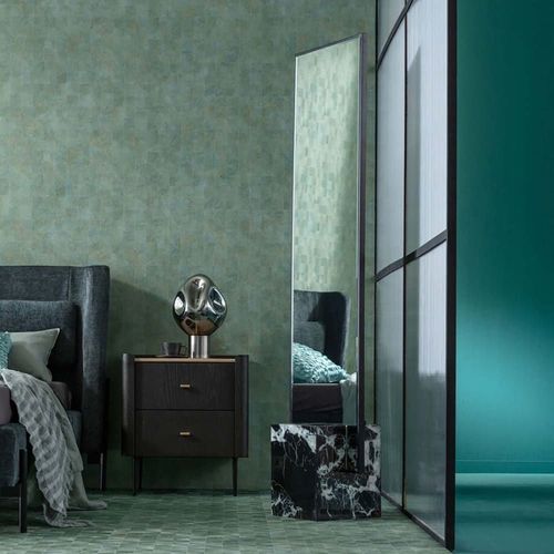 Miroir sur pied en marbre et acier noir