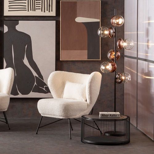 Fauteuil En Teddy Blanc Et Acier Noir