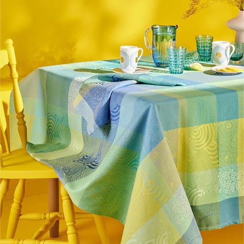 Nappe Carrée Pur Coton Bleu 155x155 Cm