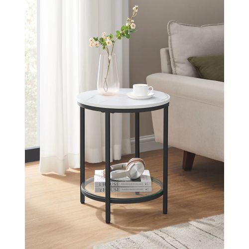 Table D’Appoint Ronde Moderne Acier Effet Bois Blanc Marbré