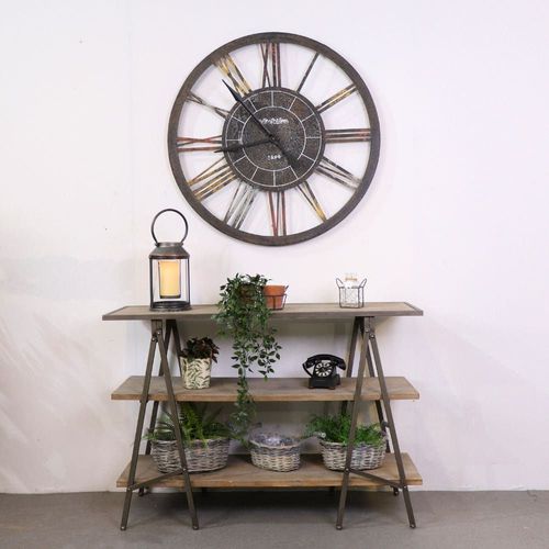 Meuble Industriel Console Bois Métal Gris 120 X 38 X 82.5 Cm
